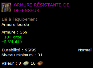 Armure résistante de défenseur