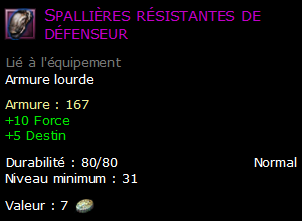 Spallières résistantes de défenseur