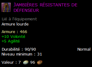 Jambières résistantes de défenseur