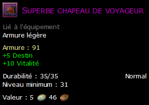 Superbe chapeau de voyageur