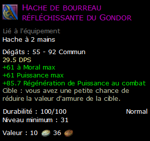 Hache de bourreau réfléchissante du Gondor