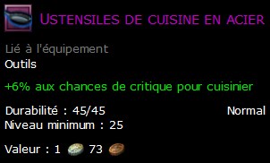 Ustensiles de cuisine en acier