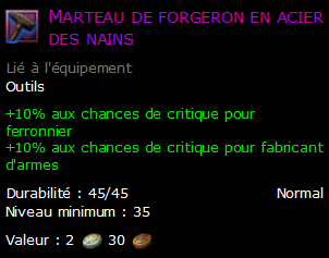 Marteau de forgeron en acier des nains