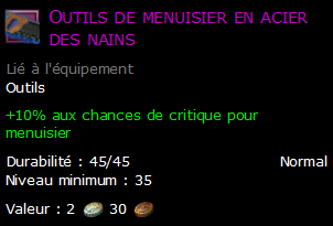 Outils de menuisier en acier des nains