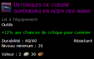 Ustensiles de cuisine supérieurs en acier des nains