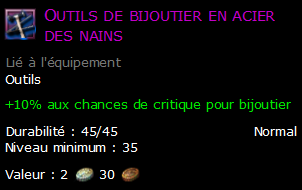 Outils de bijoutier en acier des nains