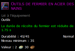 Outils de fermier en acier des nains