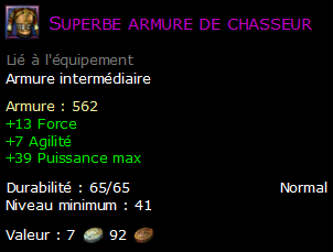 Superbe armure de chasseur