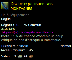 Dague équilibrée des Montagnes