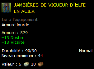 Jambières de vigueur d'Elfe en acier