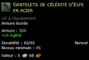 Gantelets de célérité d'Elfe en acier