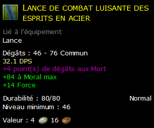 Lance de combat luisante des esprits en acier