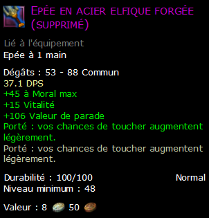 Epée en acier elfique forgée (supprimé)