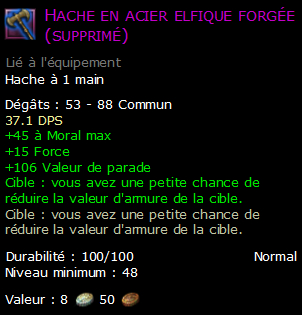 Hache en acier elfique forgée (supprimé)