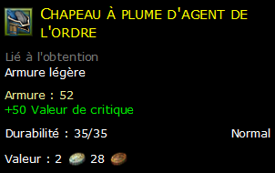 Chapeau à plume d'agent de l'ordre