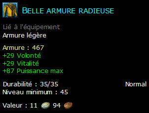 Belle armure radieuse