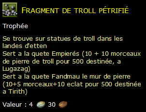 Fragment de troll pétrifié