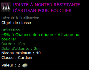 Pointe à monter résistante d'artisan pour bouclier