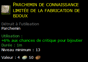 Parchemin de connaissance limitée de la fabrication de bijoux