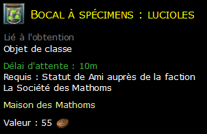 Bocal à spécimens : lucioles