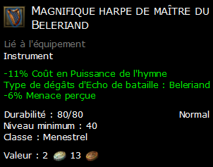 Magnifique harpe de maître du Beleriand