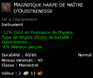 Magnifique harpe de maître d'Ouistrenesse