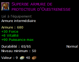 Superbe armure de protecteur d'Ouistrenesse