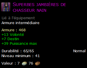 Superbes jambières de chasseur nain