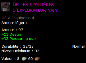 Belles spallières d'explorateur nain