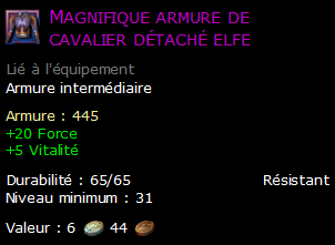 Magnifique armure de cavalier détaché elfe