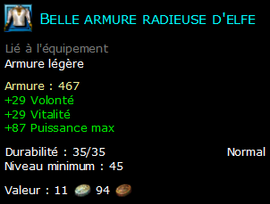 Belle armure radieuse d'elfe