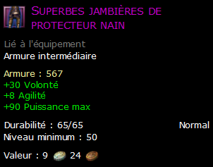 Superbes jambières de protecteur nain