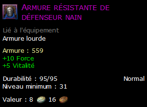 Armure résistante de défenseur nain