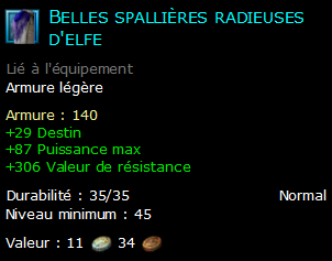 Belles spallières radieuses d'elfe