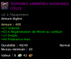 Superbes jambières radieuses d'elfe