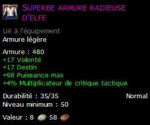 Superbe armure radieuse d'elfe