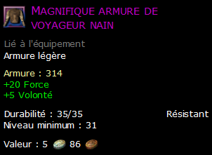 Magnifique armure de voyageur nain