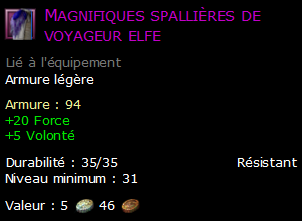 Magnifiques spallières de voyageur elfe