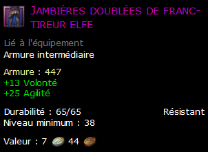 Jambières doublées de franc-tireur elfe