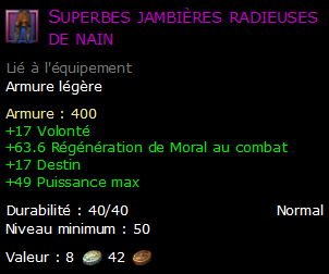 Superbes jambières radieuses de nain