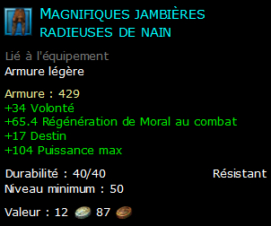 Magnifiques jambières radieuses de nain