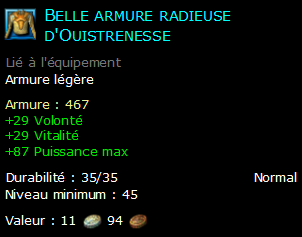 Belle armure radieuse d'Ouistrenesse