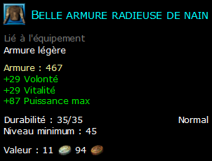 Belle armure radieuse de nain