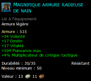 Magnifique armure radieuse de nain