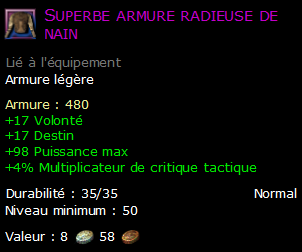 Superbe armure radieuse de nain