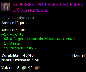 Superbes jambières radieuses d'Ouistrenesse