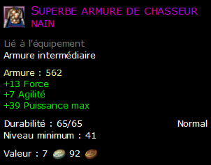 Superbe armure de chasseur nain