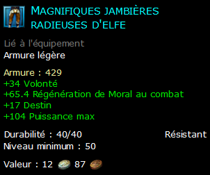 Magnifiques jambières radieuses d'elfe