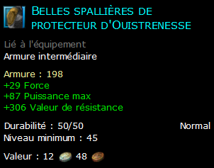 Belles spallières de protecteur d'Ouistrenesse