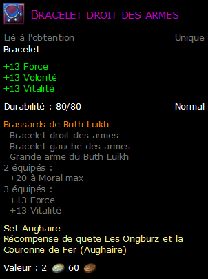 Bracelet droit des armes